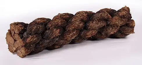 A piece of preserved rope found on board the 16th century carrack Mary Rose