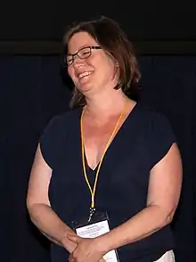 Cohn during a presentation of The Girl in the Book