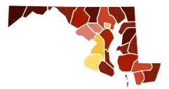 Image 19Map of counties in Maryland by racial plurality, according to 2020 U.S. census findings 
 

Non-Hispanic White  40–50%  50–60%  60–70%  70–80%  80–90%  90%+
Black or African American  50–60%  60–70% 
 (from Maryland)