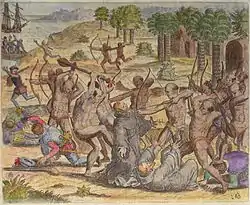 Image 2The Natives of Cumaná attack the mission after Gonzalo de Ocampo's slaving raid. Colored copperplate by Theodor de Bry, published in the "Relación brevissima de la destruccion de las Indias". (from History of the Caribbean)