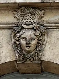 Rococo mascaron on a building in Place Stanislas, Nancy, France, designed by Emmanuel Héré de Corny, 1752-1756