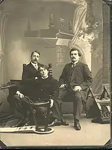 Matyushin, Alexei Kruchonykh, and Malevich at the First All-Russian Conference of the Bards of the Future, 1912. Photo by Karl Bulla.