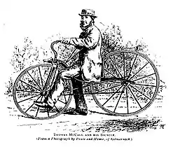 Thomas McCall in 1869 on his velocipede