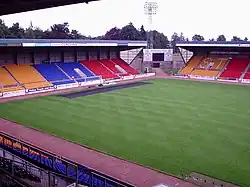 The interior of a football stadium from a spectator stand