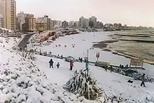 Snow on La Perla beach after the unusual snowstorm of  August 1, 1991