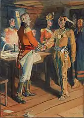 Painting of Tecumseh and Brock shaking hands