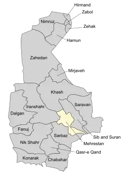 Location of Mehrestan County in Sistan and Baluchestan province