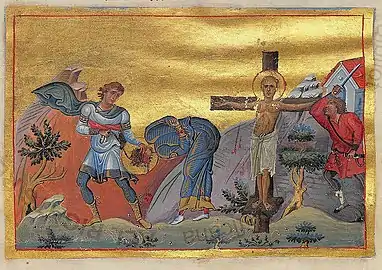 Martyrdom of St. Gemellus of Paphlagonia. (Menologion of Basil II, 10th century)