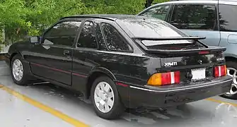 rear view of Merkur XR4Ti, showing biplane spoiler