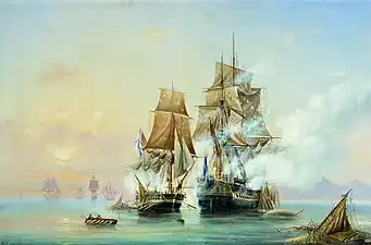 Capturing of Swedish 44-gun frigate Venus by Russian 22-gun cutter Merkuriy of June 1, 1789.