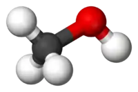 Ball and stick model of methanol