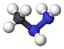 Ball and stick model of monomethylhydrazine