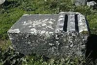 A metope (L) and triglyph (R) cut from one block from Stratos.