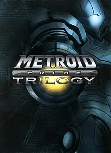 In the background, a person in a futuristic full-body armor with a helmet and rounded shoulders points its firearm on the right arm towards the viewer. A logo, showing the game's title, is displayed in the center of the image.