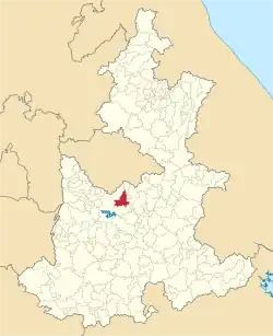 Location of the municipality in Puebla