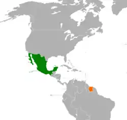 Map indicating locations of Mexico and Suriname