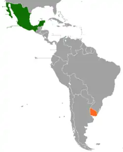 Map indicating locations of Mexico and Uruguay