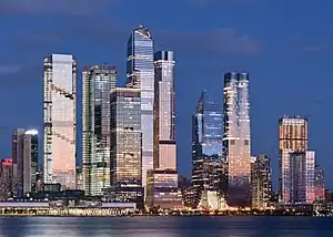 Hudson Yards at dusk seen from Weehawken, New Jersey