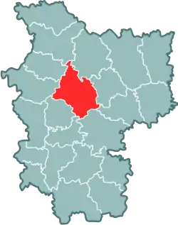 Minsk metropolitan area (red) within Minsk Region