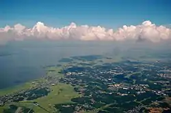 Miho Village as seen from the west. Lake Kasumigaura on the left.