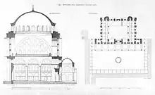 Floor plan and elevation of the Mihrimah Sultan Mosque