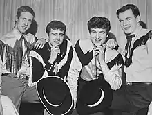 Mike Berry & The Outlaws L-R: Ken Lundgren 1941-2019, Don Groom, Chas Hodges 1943-2018, and Lorne Greene