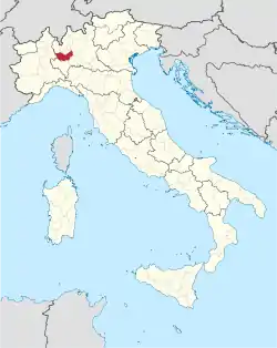 Map highlighting the location of the former province of Milan in Italy