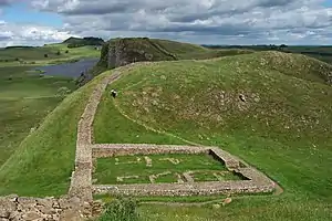 Image 62A segment of the ruins of Hadrian's Wall in northern England, overlooking Crag Lough (from Roman Empire)