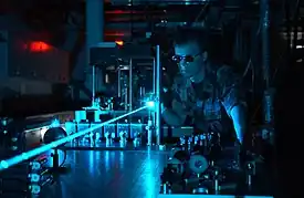 A U.S. military scientist using laser protection eyewear