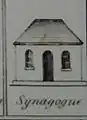 The Mill Street synagogue, detail from the section "Religious Buildings of New York" in A Plan of the City and Environs of New York  by David Grim