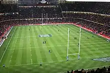 Image 28Millennium Stadium, Cardiff, Wales prior to a Wales vs England Six Nations Championship game. The annual rugby union tournament (which includes Scotland and Ireland) takes place over six weeks from late January/early February to mid March. (from Culture of the United Kingdom)