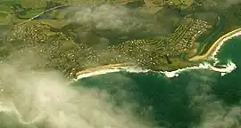 Jones Beach visible in the centre of the picture, with Kiama Downs (left) and Minnamurra (right).