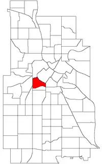 Location of the Loring Park neighborhood within the U.S. city of Minneapolis