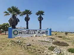 The "Welcome to Mitchells Plain" sign located in the north western corner of Westgate just across the road from Westgate mall.