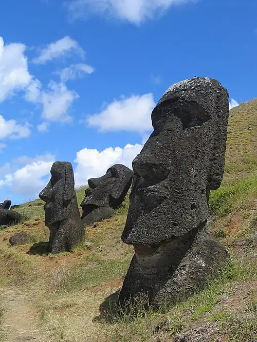 Stone statues of human heads and torsos (from Human history)