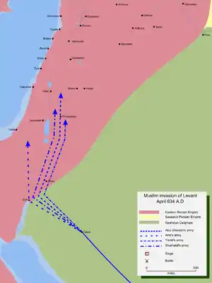 Map detailing the Rashidun Caliphate's invasion of Levant