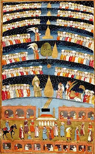 "Mohammed's Paradise", Persian miniature from The History of Mohammed, BnF, Kashmir, 1808