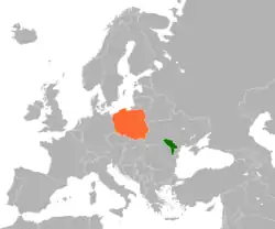 Map indicating locations of Moldova and Poland