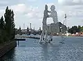 The "Molecule man", a big art work at the Berlin river Spree.