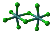 Ball-and-stick model of the Mo2Cl10 molecule in the crystal structure