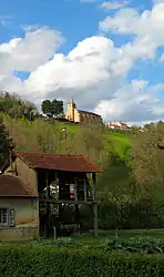 The church and surroundings in Montégut-Arros