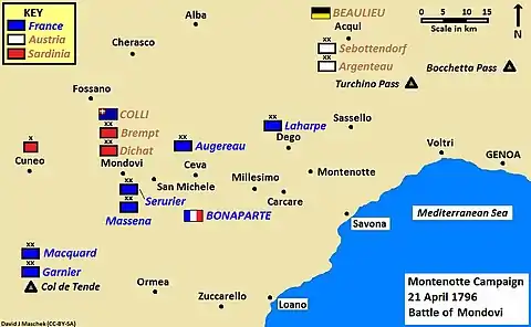 Montenotte campaign, Battle of Mondovì, 21 April 1796