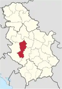 Location of the Moravica District within Serbia