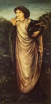 Painting of a brown woman in a canvas dress