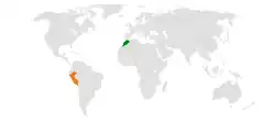 Map indicating locations of Morocco and Peru