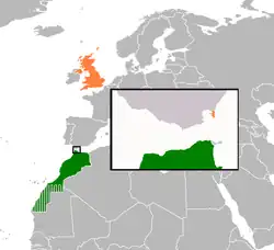 Map indicating locations of Morocco and United Kingdom