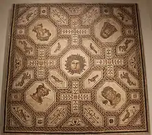 A mosaic showing Medusa and representational figures of the four seasons, from Palencia, Spain, made between 167 and 200 AD