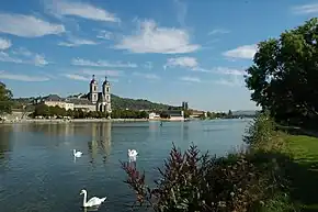 The Moselle and the Premonstratensian abbey in Pont-à-Mousson.