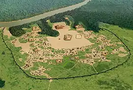 Image 22Artists conception of Moundville, a Mississippian culture site on the Black Warrior River in Hale County (from History of Alabama)