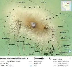 Map of Kilimanjaro showing  15 of the largest states as of 1964